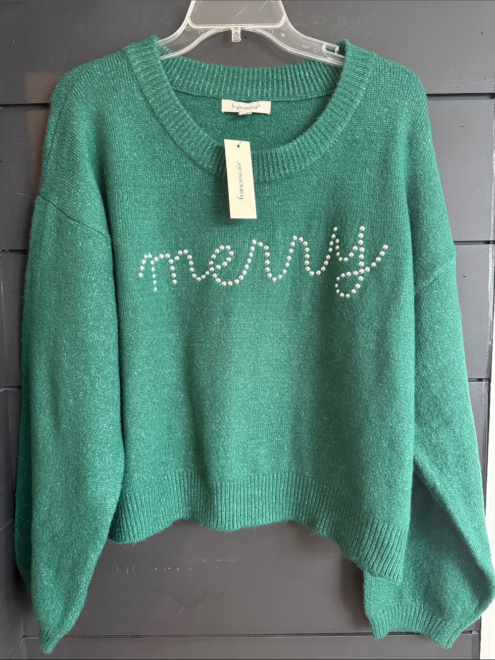 Francesca's Collections Emerald Green 'Merry' Crewneck Sweater L